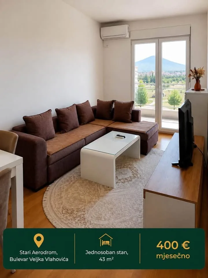IZDAJE SE JEDNOSOBAN STAN – STARI AERODROM | PODGORICA 🏡 []