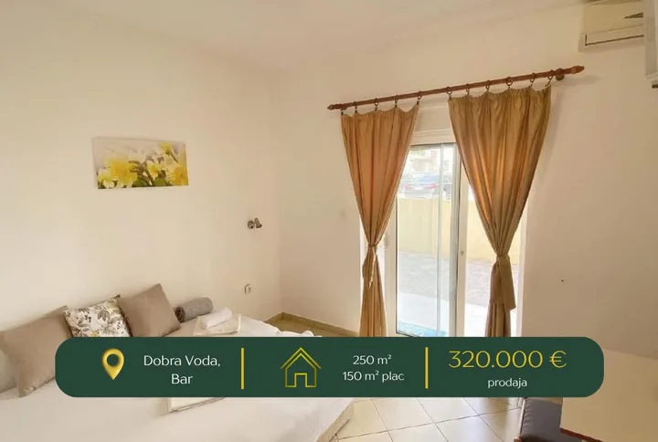 PRODAJE SE KUĆA SA 5 APARTMANA – DOBRA VODA, BAR  📍 Dobra Voda, Bar