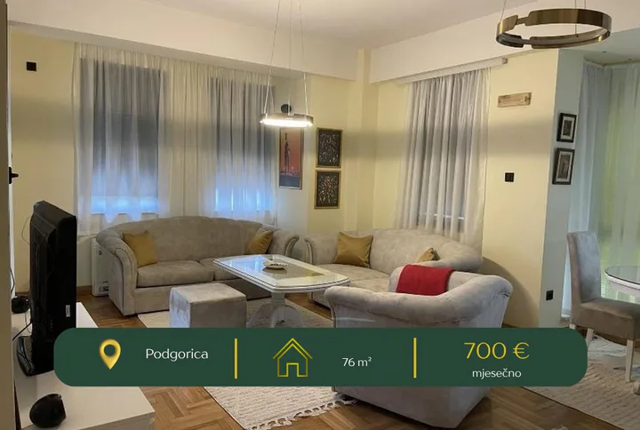 🇲🇪🏢 IZDAJE SE NAMJEŠTEN DVOSOBAN STAN – CENTAR PODGORICE