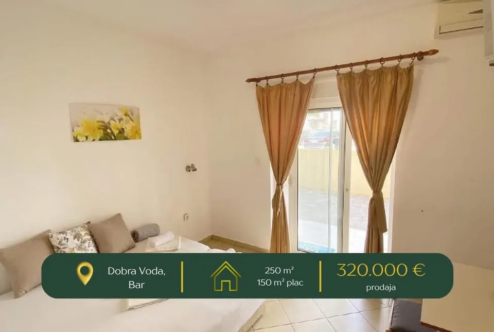 PRODAJE SE KUĆA SA 5 APARTMANA – DOBRA VODA, BAR  📍 Dobra Voda, Bar