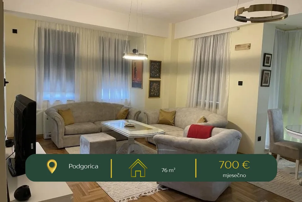 🇲🇪🏢 IZDAJE SE NAMJEŠTEN DVOSOBAN STAN – CENTAR PODGORICE