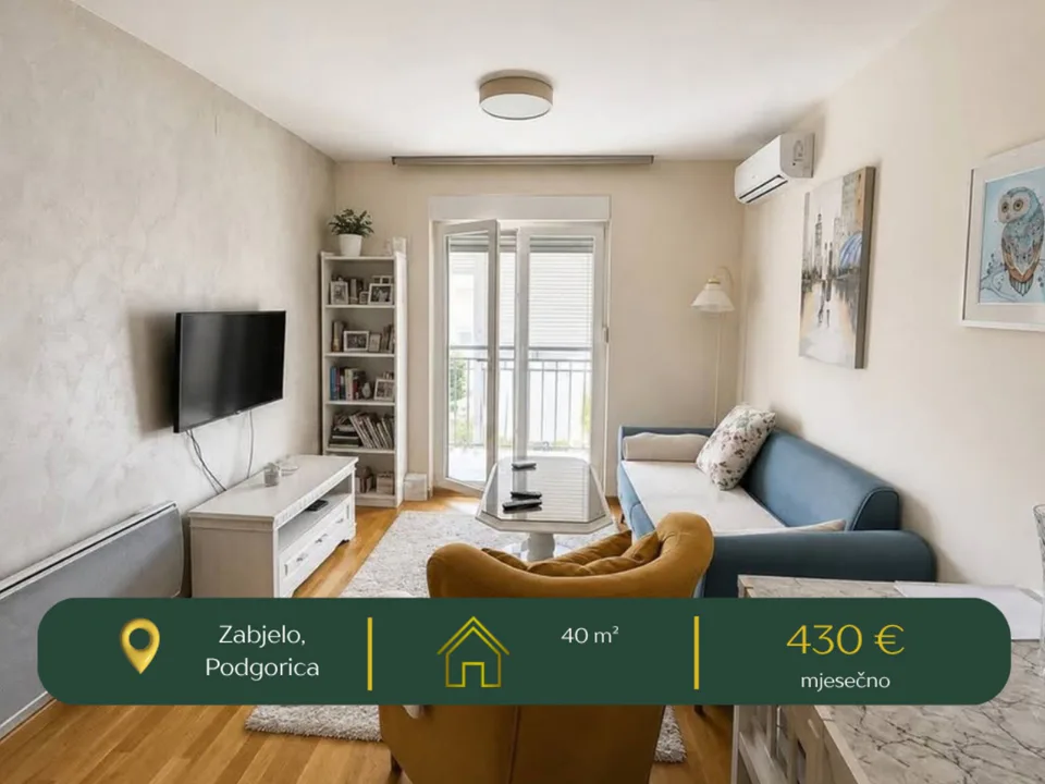 **NAMJEŠTEN STAN 40 m² ZA IZDAVANJE – ZABJELO PODGORICA**